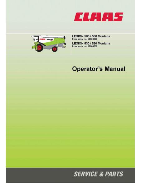 CLA-2937827 Manual do operador da colheitadeira Claas Lexion 560, 550, 530, 520 Montana
