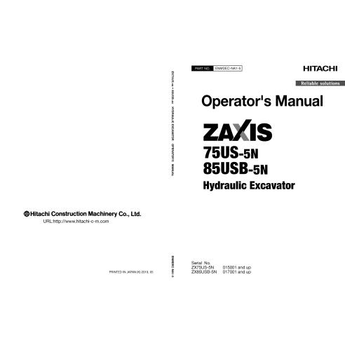 HITACHIMDECNA15 Hitachi ZX 75US-5N, 85USB-5N hydraulic excavator pdf operator's manual