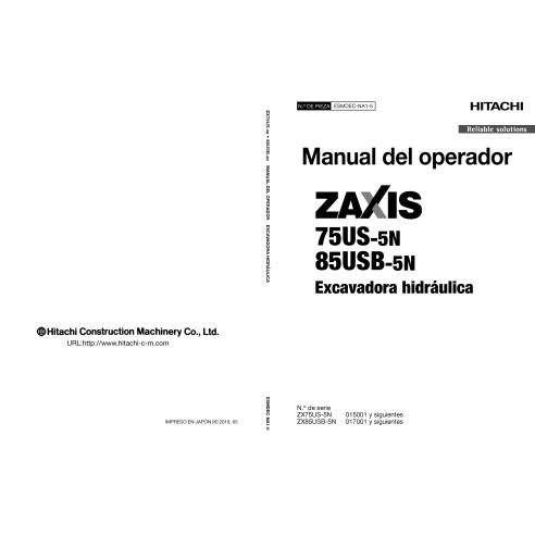 Excavadora hidráulica Hitachi ZX 75US-5N, 85USB-5N pdf manual del operador ES - Hitachi manuales - HITACHI-ESMDECNA15