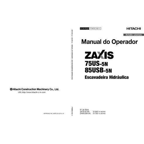 Hitachi ZX 75US-5N, 85USB-5N escavadeira hidráulica pdf manual do operador PT - Hitachi manuais - HITACHI-PTMDECNA15