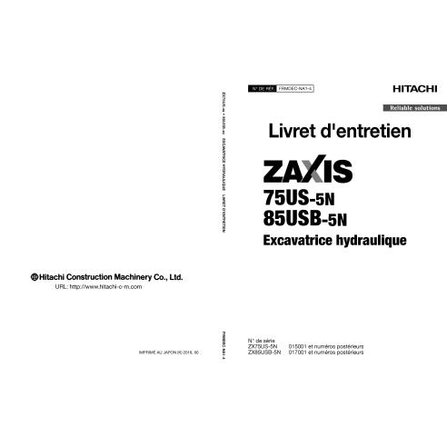 Hitachi ZX 75US-5N, 85USB-5N hydraulic excavator pdf operator's manual FR - Hitachi manuals - HITACHI-FRMDECNA14
