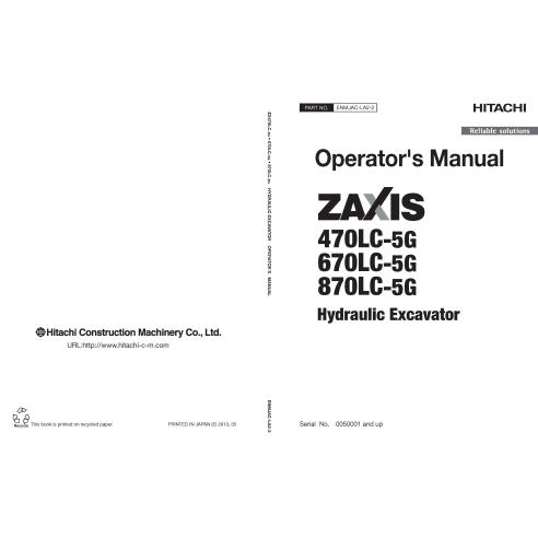 Hitachi ZX 470LC-5G, 670LC-5G, 870LC-5G excavadora hidráulica pdf manual del operador - Hitachi manuales - HITACHI-ENMJACLA22