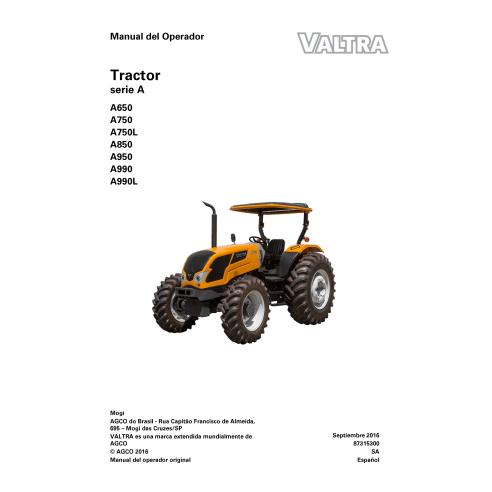 Valtra A650, A750, A750L, A850, A950, A990, A990L tracteur manuel d'utilisation pdf ES - Valtra manuels - VALTRA-87315300-ES