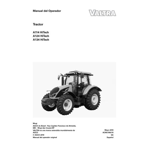 Valtra A114 HiTech, A124 HiTech, A134 HiTech manuel d'utilisation du tracteur pdf ES - Valtra manuels - VALTRA-ACW2184210-ES
