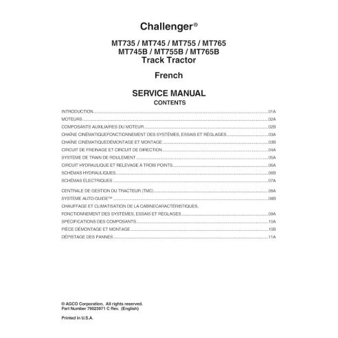 Challenger MT735, MT745, MT755, MT765, MT745B, MT755B, MT765B trator de esteiras de borracha pdf manual de serviço FR - Chall...