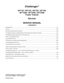 Challenger MT735, MT745, MT755, MT765, MT745B, MT755B, MT765B trator de esteiras de borracha pdf manual de serviço DE - Chall...