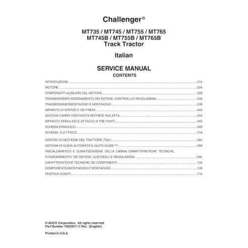 Challenger MT735, MT745, MT755, MT765, MT745B, MT755B, MT765B tractor de orugas de caucho pdf manual de servicio IT - Challen...