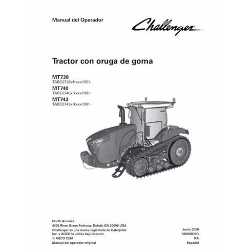 Challenger MT738, MT740, MT743 rubber track tractor pdf operator's manual ES - Challenger manuals - CHAL-589608D1G-ES