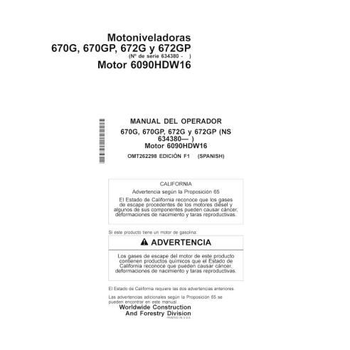 John Deere 670G, 670GP, 672G and 672GP grader pdf operator's manual ES - John Deere manuals - JD-OMT262298-ES