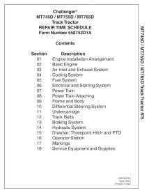 Challenger MT745D, MT755D, MT765D rubber track tractor pdf repair time schedule  - Challenger manuals - CHAL-558752D1A-EN