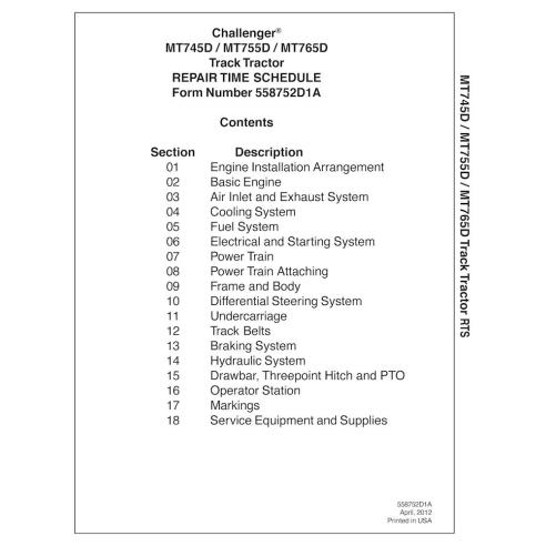 Challenger MT745D, MT755D, MT765D trator de esteiras de borracha pdf cronograma de reparo - Challenger manuais - CHAL-558752D...
