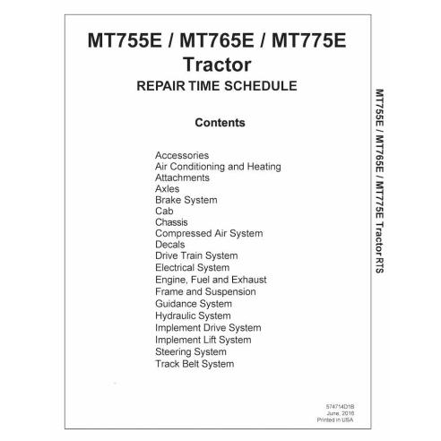 Challenger MT755E, MT765E, MT775E  rubber track tractor pdf repair time schedule  - Challenger manuals - CHAL-574714D1B-RTS-EN