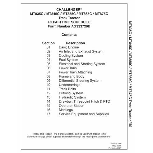 Challenger MT835C, MT845C, MT855C, MT865C, MT875C rubber track tractor pdf repair time schedule  - Challenger manuals - CHAL-...