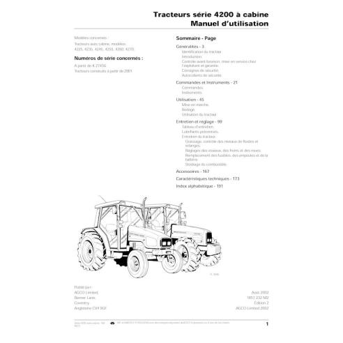 Massey Ferguson MF 4225, 4235, 4245, 4255, 4260, 4270 tracteur pdf manuel d'utilisation FR - Massey-Ferguson manuels - MF-185...