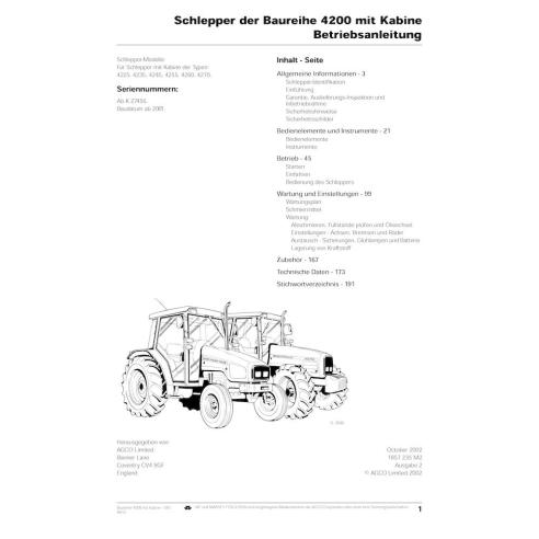 Massey Ferguson MF 4225, 4235, 4245, 4255, 4260, 4270 tracteur pdf manuel d'utilisation DE - Massey-Ferguson manuels - MF-185...