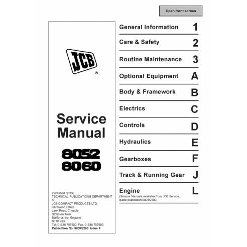 Jcb 8052, 8060 manual de servicio de la miniexcavadora - JCB manuales - JCB-9803-9290