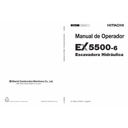Hitachi EX 5500-6 hydraulic excavator pdf operator's manual PT - Hitachi manuals - HITACHI-POM18N-PO