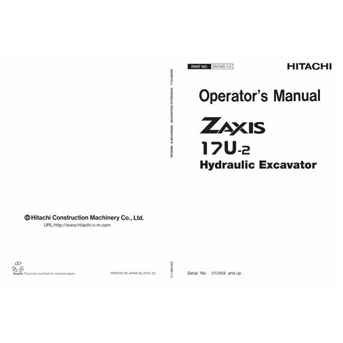 Hitachi ZX 17U-2 hydraulic excavator pdf operator's manual  - Hitachi manuals - HITACHI-EM1MS13
