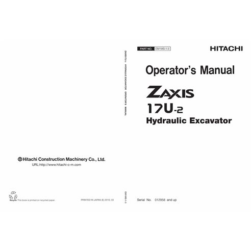 Manual do operador da escavadeira hidráulica Hitachi ZX 17U-2 pdf - Hitachi manuais - HITACHI-EM1MS13