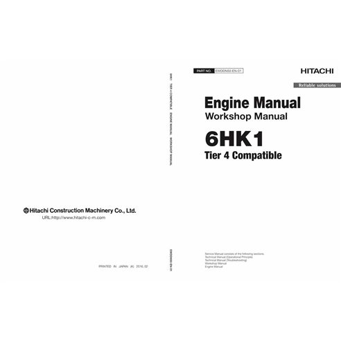 Manuel d'atelier pdf du moteur Hitachi 6HK1 Tier 4 - Hitachi manuels - HITACHI-EWDDN50-EN