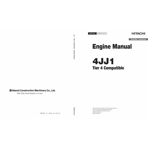 Manuel d'atelier pdf du moteur Hitachi 4JJ1 Tier 4 - Hitachi manuels - HITACHI-EDBR50EN01