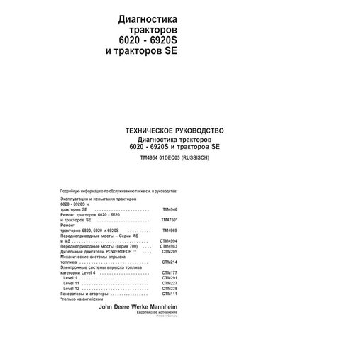 John Deere 6820, 6920, 6920S tracteur pdf manuel technique de diagnostic RU - John Deere manuels - JD-TM4954-RU