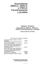 John Deere 200CLC, 230CLC, 270CLC escavadeira pdf manual de diagnóstico e testes ES - John Deere manuais - JD-TM2943-ES