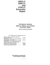 John Deere 200CLC, 230CLC, 270CLC escavadeira pdf manual técnico de reparo - John Deere manuais - JD-TM1931-EN