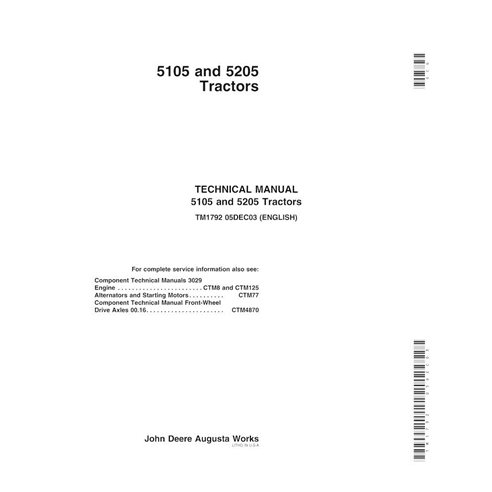 TM1792 John Deere 5105, 5205 tractor technical manual (TM1792)