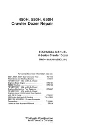TM1744 John Deere 450H, 550H, 650H trator de esteira pdf manual técnico de reparo