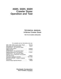 TM1743 John Deere 450H, 550H, 650H crawler dozer operation & test technical manual (TM1743)