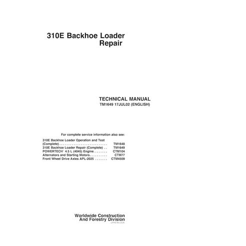 John Deere 310E backhoe loader pdf repair technical manual  - John Deere manuals - JD-TM1649-EN
