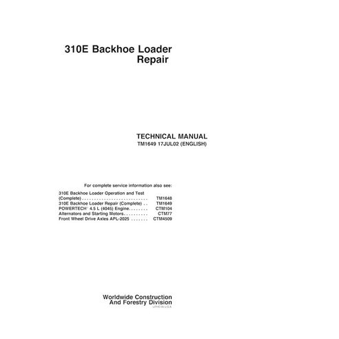 TM1649 John Deere 310E backhoe loader repair technical manual (TM1649)