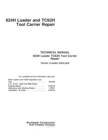 TM1640 John Deere 624H, TC62H manual técnico de reparo em pdf