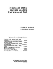 John Deere 310SE, 315SE retroescavadeira pdf manual técnico de reparo - John Deere manuais - JD-TM1608-EN