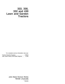 TM1591 John Deere 322, 330, 332, 430 tractor de césped pdf manual técnico