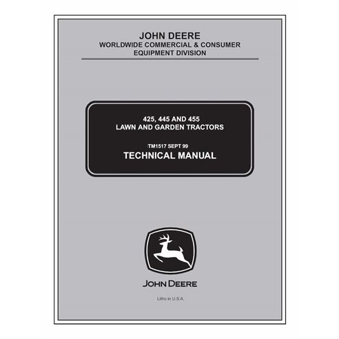 John Deere 425, 445, 455 lawn tractor pdf technical manual  - John Deere manuals - JD-TM1517-EN