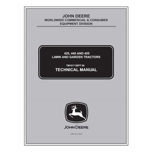 John Deere 425, 445, 455 tractor de césped pdf manual técnico - John Deere manuales - JD-TM1517-EN