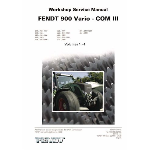 Fendt 919, 922, 925, 828, 931, 934 tracteur pdf manuel d'entretien d'atelier. - Fendt manuels - FENDT-X99000505701-EN
