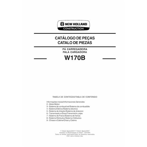 Pá carregadeira de rodas New Holland W170B pdf catálogo de peças PT - Construção New Holland manuais - NH-7531449-PC-PT