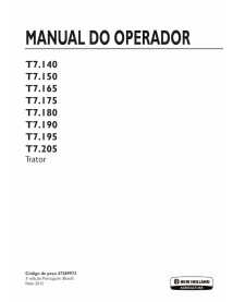 New Holland T7.140, T7.150, T7.165, T7.175, T7.180, T7.190, T7.195, T7.205 tractor pdf manual del operador PT - Agricultura d...