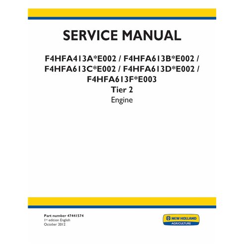 New Holland F4HFA series engine pdf service manual  - New Holland Construction manuals - NH-47441574-EN