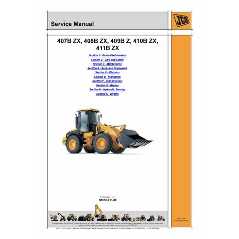 Jcb 407B ZX - 408B ZX - 409B Z - 410B ZX - 411B ZX manual de servicio del cargador de ruedas - JCB manuales - JCB-9803-4210