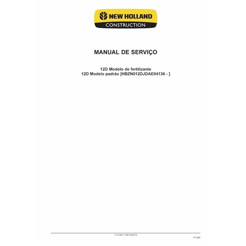 Pá carregadeira de rodas New Holland 12D EVO pdf manual de serviço PT - Construção New Holland manuais - NH-71114517-PT