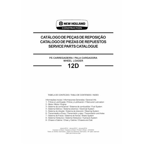 Catálogo de peças pdf da carregadeira de rodas multilíngue New Holland 12D EVO - Construção New Holland manuais - NH-47635004...