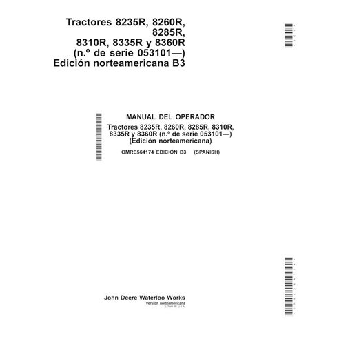 John Deere 8235R, 8260R, 8285R, 8310R, 8335R e 8360R trator pdf manual do operador ES - John Deere manuais - JD-OMRE564174-ES