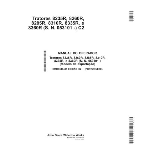 John Deere 8235R, 8260R, 8285R, 8310R, 8335R e 8360R trator pdf manual do operador PT - John Deere manuais - JD-OMRE346485-PT