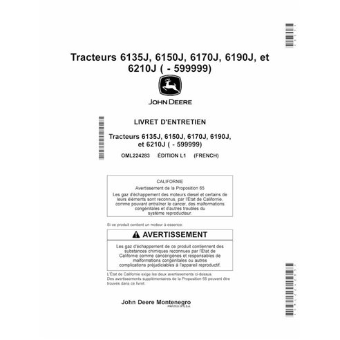 John Deere 6135J, 6150J, 6170J, 6190J, 6210J tracteur manuel d'utilisation pdf FR - John Deere manuels - JD-OML224283-FR