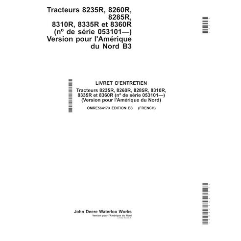 John Deere 8235R, 8260R, 8285R, 8310R, 8335R and 8360R tractor pdf operator's manual FR - John Deere manuals - JD-OMRE564173-FR