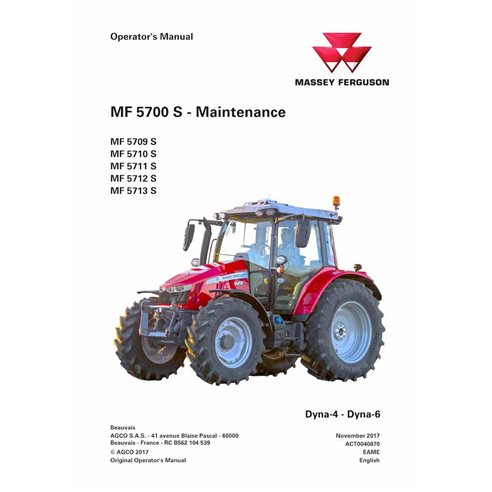 MF-ACT0040870 Massey Ferguson MF5709 S, MF5710 S, MF5711 S, MF5712 S, MF5713 S trator pdf manual de manutenção